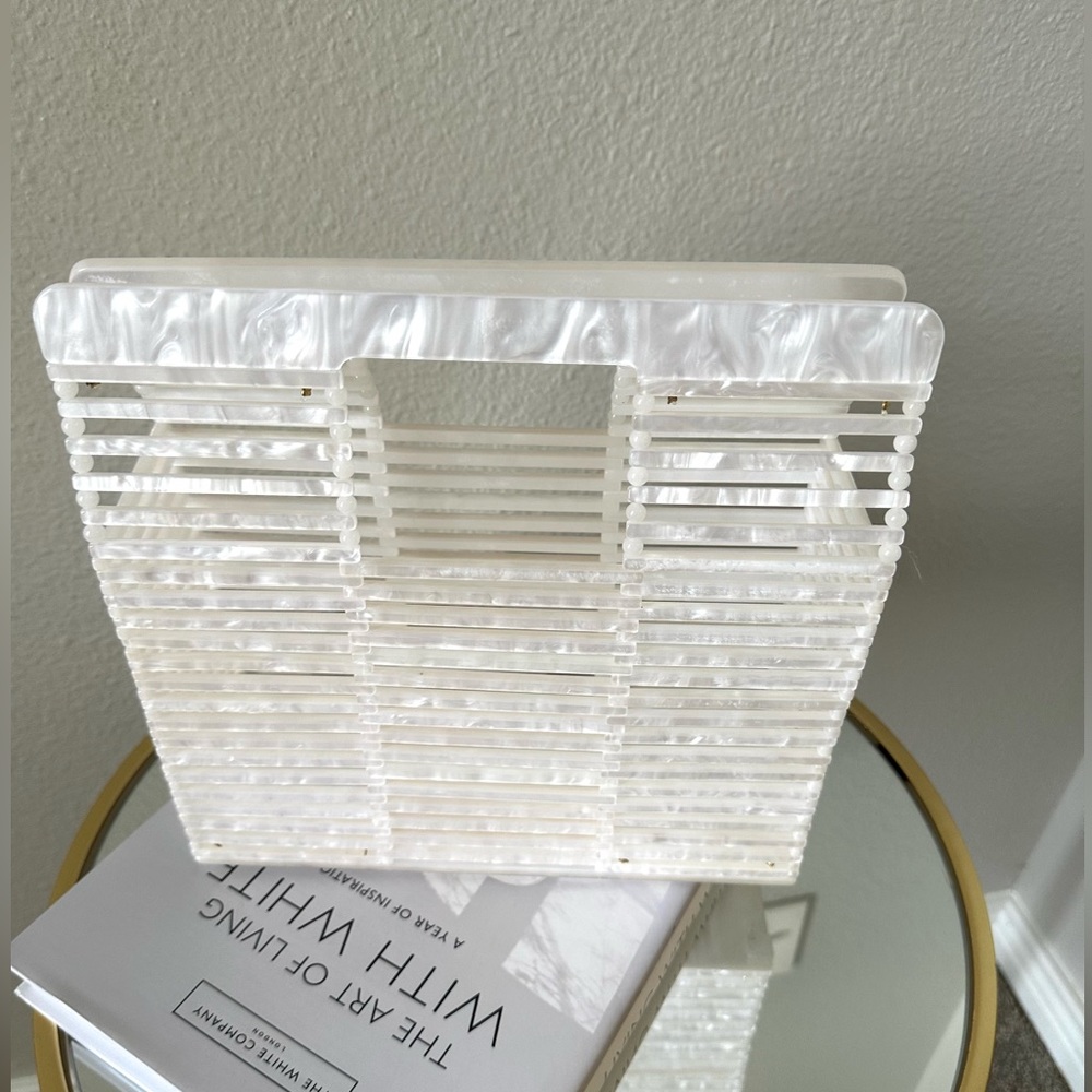 White Acrylic Woven Basket Clutch Bag